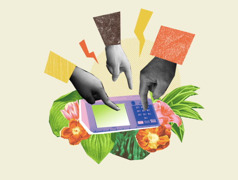 Imagem ilustrativa mostrando mãos votando na urna durante as eleições.